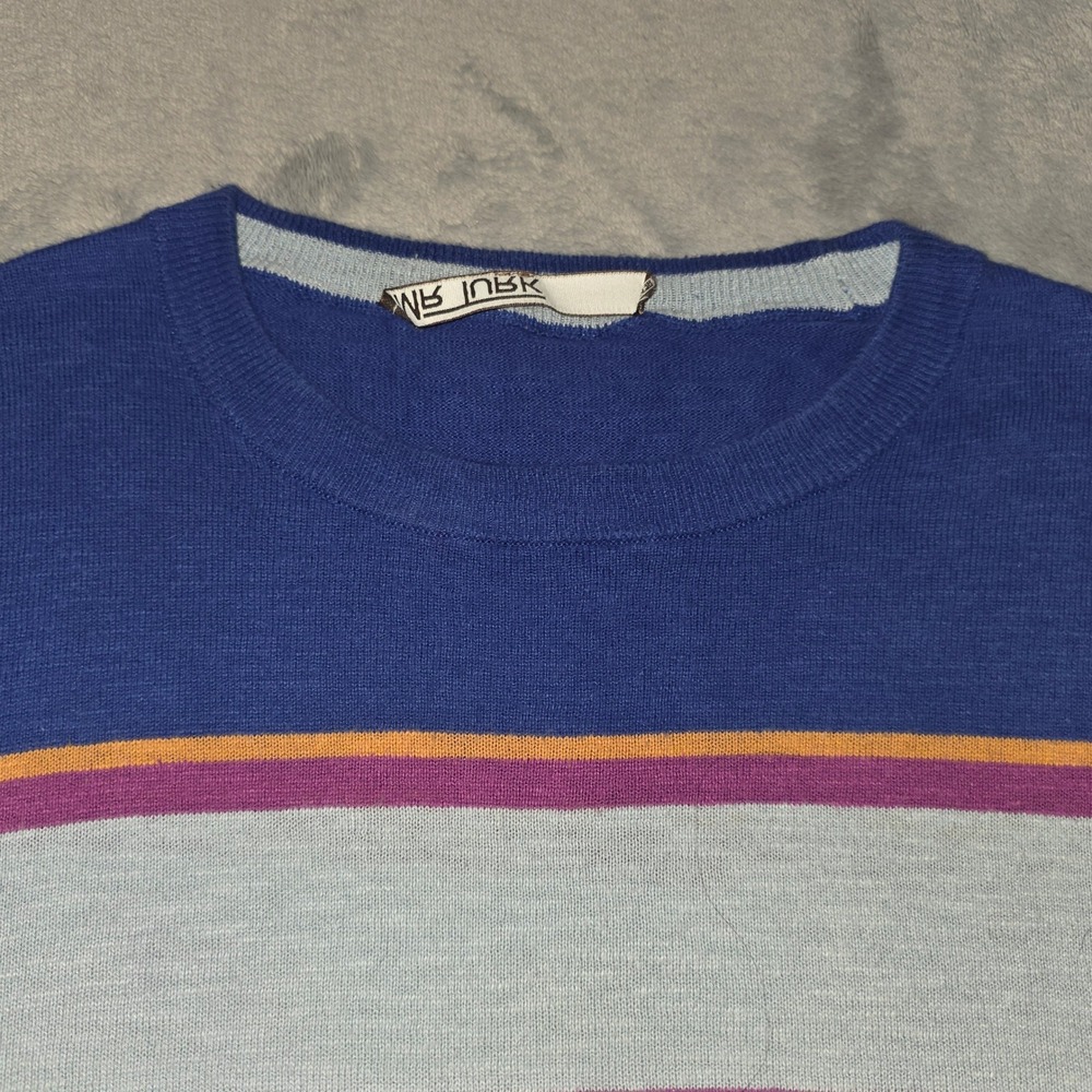 Mr.‎ Turk Mens Striped Cotton Crewneck Sweater Blue Purple Orange